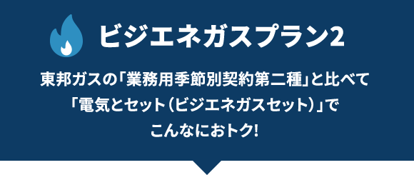 ビジエネガスプラン2 東邦ガスの「業務用季節別契約第二種」と比べて「電気とセット（ビジエネガスセット）」でこんなにおトク!