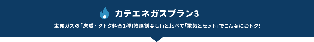 カテエネガスプラン3 東邦ガスの「床暖トクトク料金（家庭用床暖房契約）1種（乾燥割なし）」と比べて「電気とセット」でこんなにおトク!